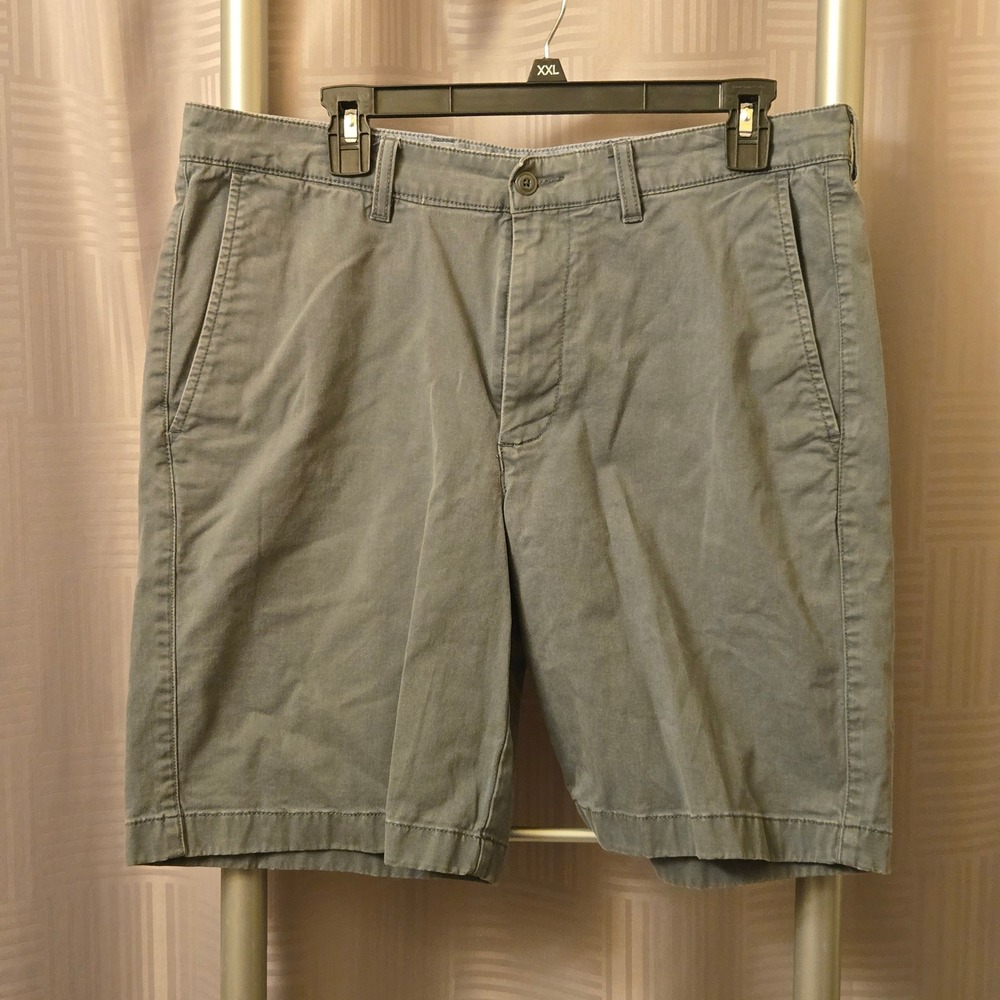LL Bean Mens Standard Fit Chino Shorts Gray Blue Stretch Cotton 34W 9L 503788